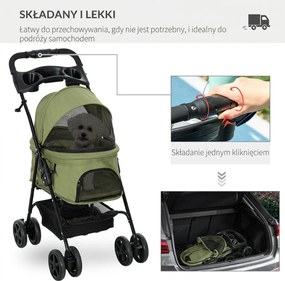 Outsunny Wózek dla Zwierząt Składany Ciemnozielony do 20kg | Aosom PL