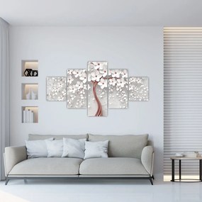 Obraz - Obraz białego drzewa z kwiatami, rosegold (125x70 cm)