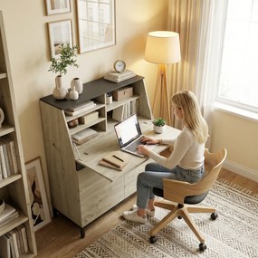 HOMCOM Industrialny Sekretarzyk z Półkami i Metalową Ramą 100 cm Naturalne Drewno + Czarny | Aosom PL