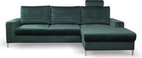 Masseno Narożnik GRIFO z funkcją spania i pojemnikiem na pościel, Rozkładana sofa - Zielony, VELLUTO JUNGLE GREEN 27