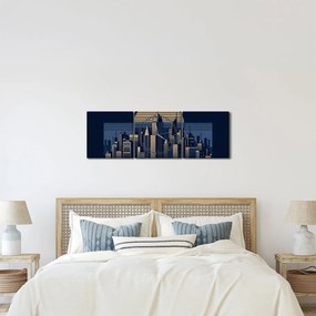 Obraz – Geometryczne miasto (z zegarem) (90x30 cm)