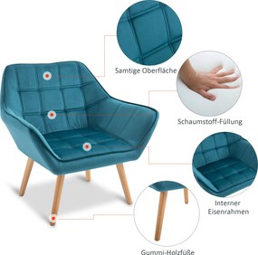 HOMCOM Fotel jednoosobowy Fotel uszak Fotel z aksamitnym poliestrem Styl skandynawski Zielony
