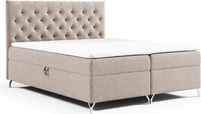 Łóżko kontynentalne GracePLUS-140x200cm z pojemnikami na pościel|Topper|Dwuosobowe|Tapicerowane|Glamour|Vintage|srebrne nogi 12cm-Cappuccino