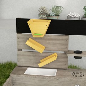 Outsunny Piaskownica z Kuchnią, Zlewem, 2 Skrzynkami na Rośliny, Sosna, 154x80x60cm, Szara