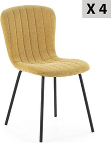 Zestaw 4 krzeseł Colummn Lucky pokrytych tkaniną musztardową.