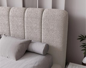 Emporius Milan łóżko tapicerowane 200x200 - pufiaste łóżko do sypialni, łóżko z pojemnikiem i stelażem - tkanina boucle, kremowy (Anthology 1)