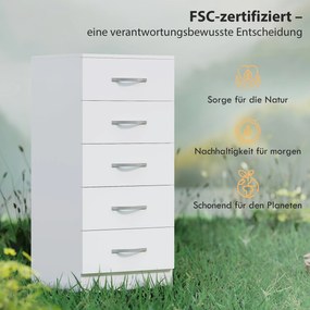 HOMCOM Komoda z 5 szufladami, komoda do ubrań i rzeczy, płyta wiórowa, biały
