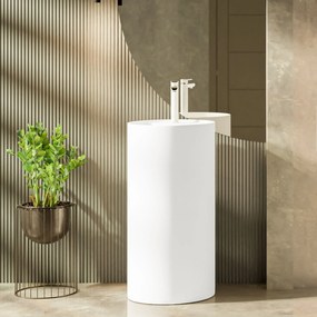 Umywalka z konglomeratu wolnostojąca okrągła biała matowa 87 x 44 cm KALMI WHITE MATT z otworem na baterię