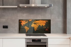 Panel szklany do Kuchni Ekskluzywna Złota Mapa Świata