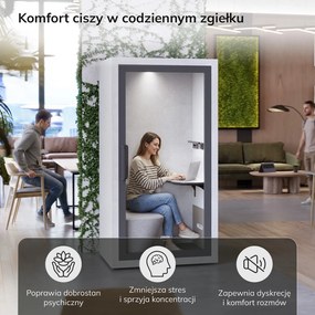 Jednoosobowa kabina akustyczna do biura Inbox, 110x90x210 cm