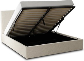 Łóżko Tapicerowane 140x200 cm MARSYLIA ze Stelażem i Pojemnikiem Dwuosobowe Boucle Kremowe