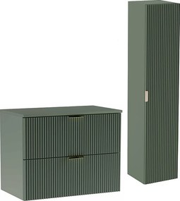 Zielony Zestaw Łazienkowy 80cm Szafka Blat Słupek Ryflowane Fronty