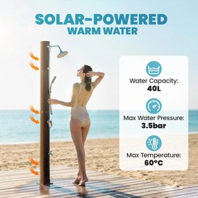 Outsunny Solarny prysznic 40L z ręczną słuchawką, deszczownicą i kranem, regulacja temperatury | Aosom PL