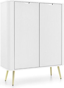 Wysoka komoda ZOVA z 6 półkami, dekoracyjnymi rowkami i metalowymi nogami, złota, 103/129/39cm, biała
