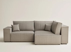 Beżowy sztruksowy rozkładany/ze schowkiem narożnik (prawostronny/w kształcie litery L) Tonga – Maison de Rêve