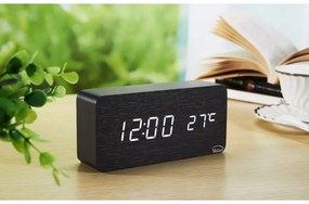 Zegar budzik drewniany elektroniczny cyfrowy led stojący - termometr + data