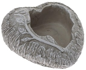 Betonowa doniczka w kształcie serca z gałązką,szara, 16 x 6,5 cm