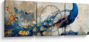 Obraz - Paw, malarstwo (z zegarem) (90x30 cm)