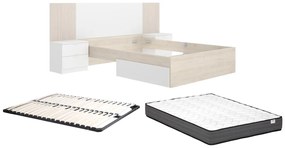 Łóżko z szafkami nocnymi 140 x 190 cm - Naturalny i biały + Stelaż + Materac - PELORVA