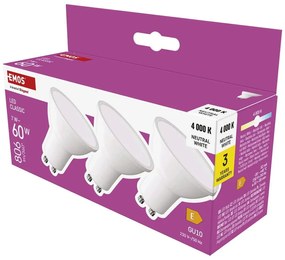 Żarówki LED z neutralnym światłem z gwintem GU10 zestaw 3 szt., 7 W – EMOS