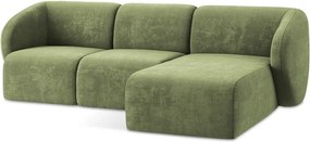 Zielony narożnik z tkaniny szenilowej (prawostronny/z szezlongiem) Lani – Makamii