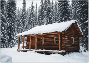 Obraz - Pokryta śniegiem chata (70x50 cm)