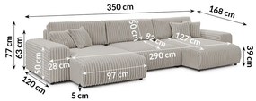 Jasnoszary sztruksowy rozkładany narożnik ze schowkiem (w kształcie litery U) Sarina – Ropez