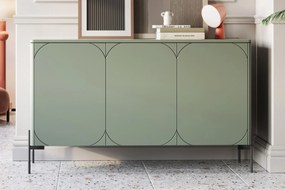 Komoda trzydrzwiowa Sonatia na metalowych nogach 150 cm - oliwka
