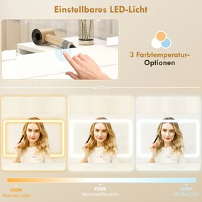 HOMCOM Toaletka z regulowanym lustrem LED, gniazdka, 6 szuflad, 2 otwarte półki, biały