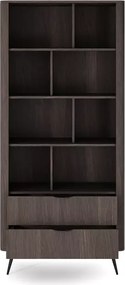 Regał Valeri – elegancki regał z szufladami i otwartymi półkami, nowoczesny design dąb dunin z czarnymi metalowymi akcentami