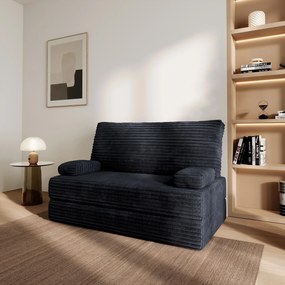 Masseno Sofa piankowa LADIA z funkcją spania, Kanapa z pianki do salonu, Bezmontażowa, Tkanina sztruksowa – Czarny TILIA 100