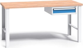 Profesjonalny stół warsztatowy G3 z drewnianym blatem roboczym, 1500 mm, 1x 1 szufladowy kontener, niebieski
