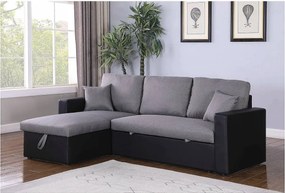 Kanapa narożna rozkładana "Alain" ze skrzynią na pościel - 221 x 145 x 85 cm - 3 miejsca - Szaro-czarna