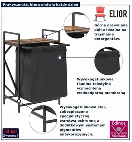 Czarny materiałowy kosz na pranie z półką przydymiony dąb P3-B03