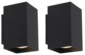 Zestaw 2 nowoczesnych lamp ściennych czarnych kwadratowych 2-światłowych - Sandy