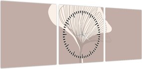 Obraz - Beżowe liście N⁰3 (z zegarem) (90x30 cm)