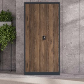 Biurowa szafa metalowa JAN, 900 x 1850 x 400 mm, Eco Design: antracytowa/ orzech