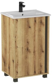 Zestaw Szafka z umywalką FOX 49 cm dąb evoke/czarna KROFAM