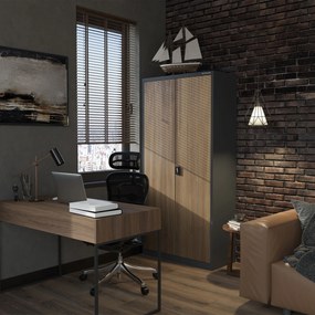 Szafa na dokumenty biurowa metalowa antracytowa/ orzech: Eco Design JAN H, 900 x 1950 x 400 mm