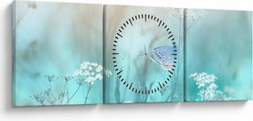 Obraz - Motyl w niebieskim (z zegarem) (90x30 cm)