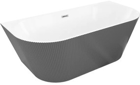 Mexen Oris wanna wolnostojąca przyścienna ryflowana 150 x 75 cm, biała/szara, przelew chrom - 52871507562-01