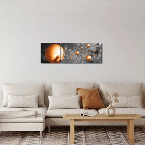 Obraz pomarańczowych abstrakcyjnych kul (z zegarem) (90x30 cm)