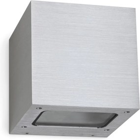 Aluminiowy kinkiet BRICK w nowoczesnym stylu - Szeroko?? 12 x Wysoko?? 12 cm - szczotkowane aluminium - LED SMD 2x 5W - 3K - góra i dó? - 67° - IP44