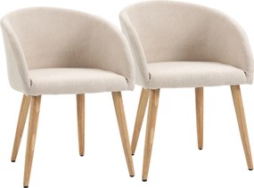 HOMCOM Zestaw 2 krzeseł tapicerowanych, skandynawski design, krzesła tapicerowane z drewnianymi nogami, antypoślizgowe podkładki, udźwig 150 kg, beżowy