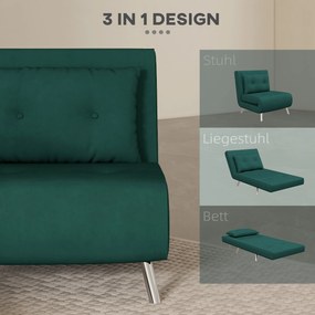 HOMCOM Sofa rozkładana ciemnozielona funkcja łóżka praktyczny składany fotel do spania stylowy design | Aosom PL