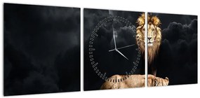 Obraz - Lew i lwica w chmurach (z zegarem) (90x30 cm)