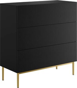 Komoda Nicole 100 cm z szufladami z ryflowanym frontem - czarny mat / złote nóżki