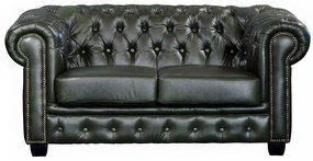 Kanapa 2-osobowa chesterfield BRENTON 100% skóry bawolej - Kolor: zieleń cesarska