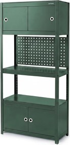 Metalowy regał warsztatowy z szafkami Johnny, 80 x 42 x 180 cm, kolor zielony