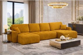 Narożnik w kształcie U z funkcją spania i pojemnikiem Ivo U, tkanina welurowa Salvador, Żółty